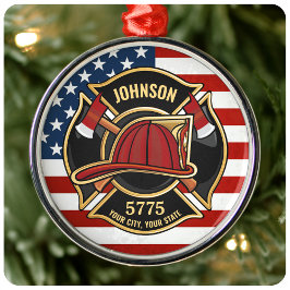 Brandbekämpningsavdelningen Rädding USA flagga Anp Julgransprydnad Metall