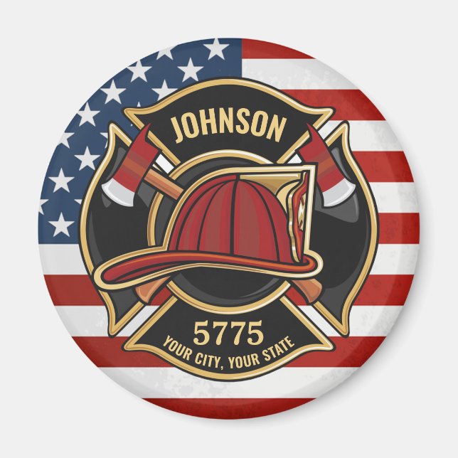 Brandbekämpningsavdelningen Rädding USA flagga Anp Magnet (Framsidan)