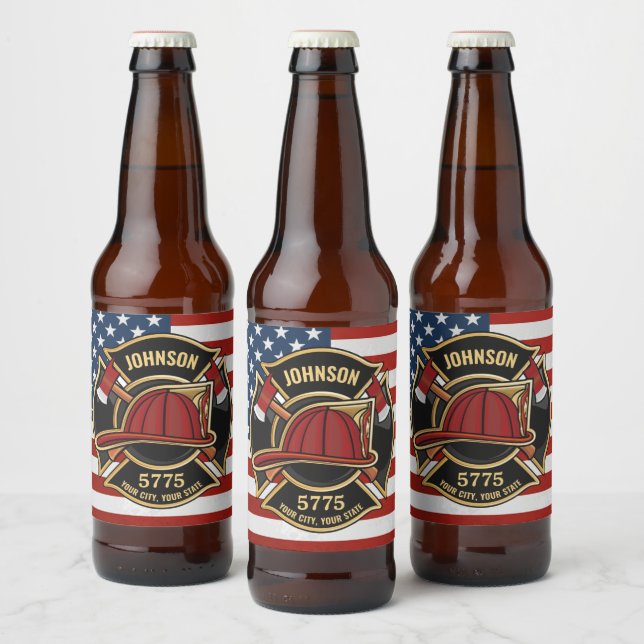 Brandbekämpningsavdelningen Rädding USA flagga Anp Ölflaska Etikett (Flaskor)