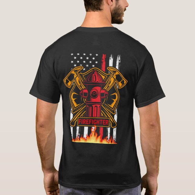 Brandbekämpningsavdelningens brandmärke och Flagga T Shirt (Baksida)