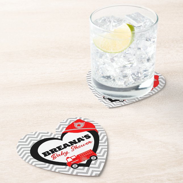 Brandbil Baby Shower Heart Papper Underlägg (Firetruck Baby Shower Heart Paper Coasters)