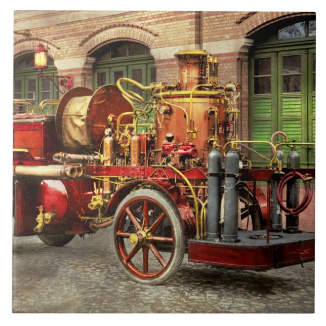 Brandbil - En elektrisk pumpbil 1907 Kakelplatta (Framsidan)