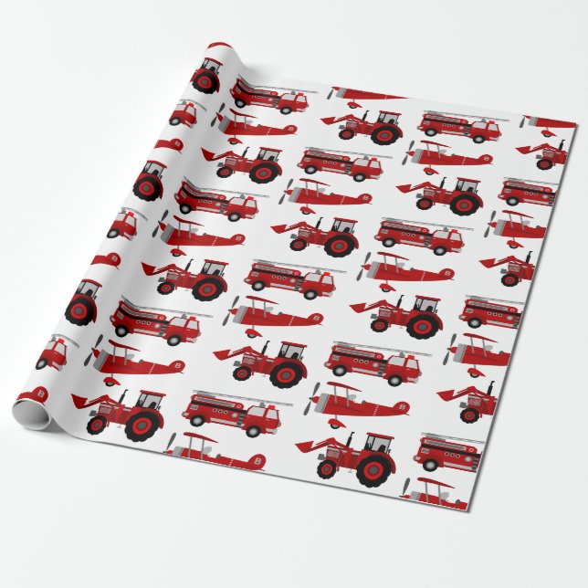 Brandbil, flygplan, traktor presentpapper (Utrullad)