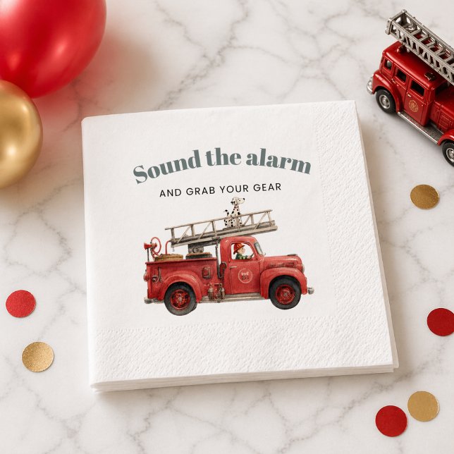 Brandbil Födelsedag Ljudlarm Pappersservett (Fire Truck Birthday Sound the Alarm Napkins)
