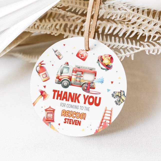 Brandbil Födelsedagsfest  Gåvor Etiketter (Fire Truck Birthday Party Favor Tags)
