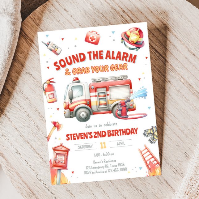 Brandbil Födelsedagsfest  Inbjudningar (Fire Truck Birthday Party Invitation)