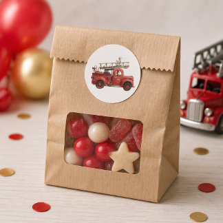 Brandbil Födelsedagsfirande Firetruck-fest Runt Klistermärke