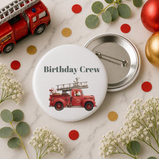 Brandbil Födelsedagsfirande med brandbil Knapp (Fire Truck Birthday Firetruck Party Button)