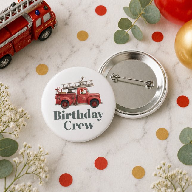 Brandbil Födelsedagsfirande med brandbil Knapp (Fire Truck Birthday Firetruck Party Button)