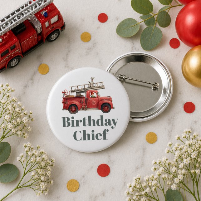 Brandbil Födelsedagsfirande med brandbil Knapp (Fire Truck Birthday Firetruck Party Button)