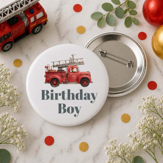 Brandbil Födelsedagsfirande med brandbil Knapp (Fire Truck Birthday Firetruck Party Button)