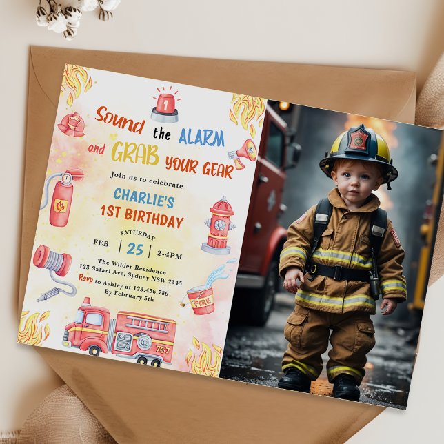 Brandbil i Lastbil 1:a födelsedag Party foto Inbjudningar (Skapare uppladdad)