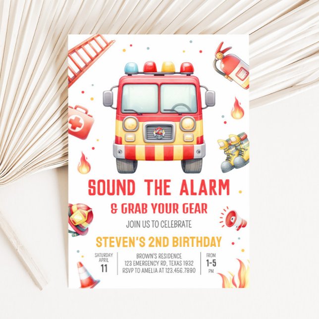 Brandbil Ljudet alarmet Födelsedag Inbjudningar (Fire Truck Birthday Party Invitation)