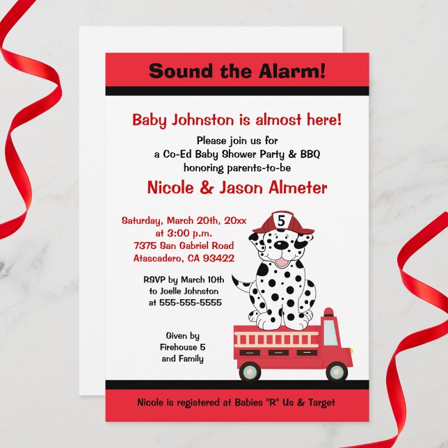 Brandbil och Dalmatian Engine 27 Baby Shower Inbjudningar (Firetruck Fire Engine Baby Shower Invitation with Dalmatian)