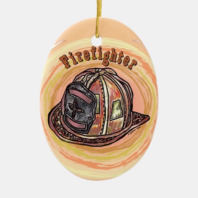 Brandbilshjälmsprydnad Julgransprydnad Keramik (Framsidan)