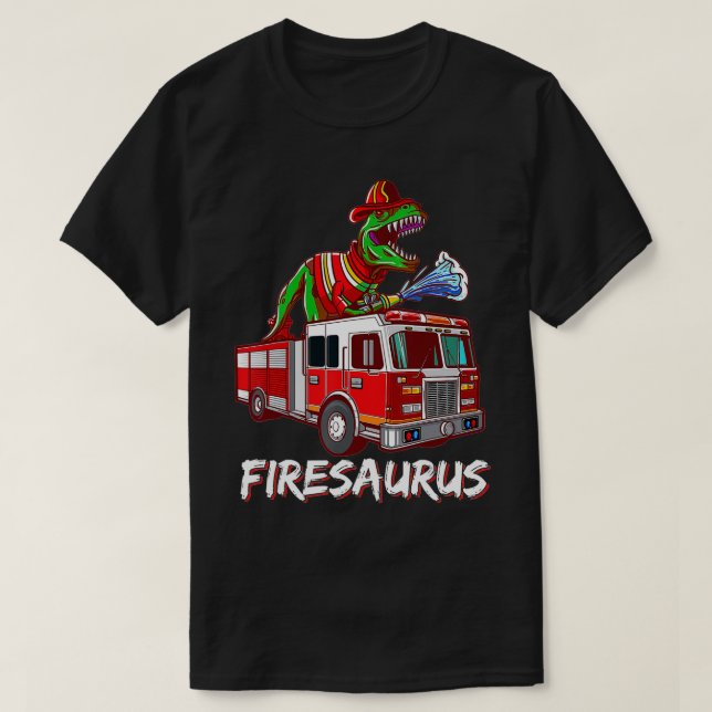 Brandbrandbekämpare Saurus Firetruman Fireman Dino T Shirt (Design framsida)