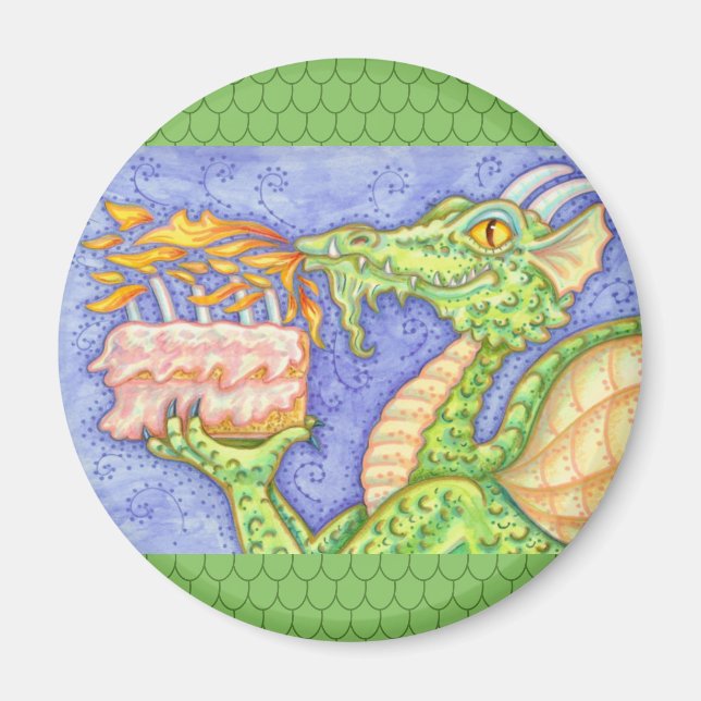 BRANDBRANDBRÖDDRAGON-LJUSANDE BIRTHDAY-KANDLAR MAGNET (Framsidan)