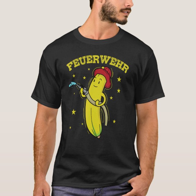 Branddepartementet Banana med Fire Helmet och Hose T Shirt (Framsida)