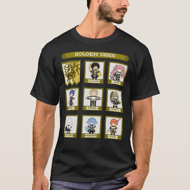 Brandemblem Tre hus Golden Hjort House Pixel P T Shirt (Framsida)