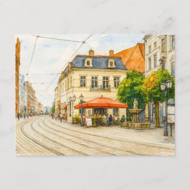 Brandenburg cityscape aquarell havelland view helg vykort (Framsida)
