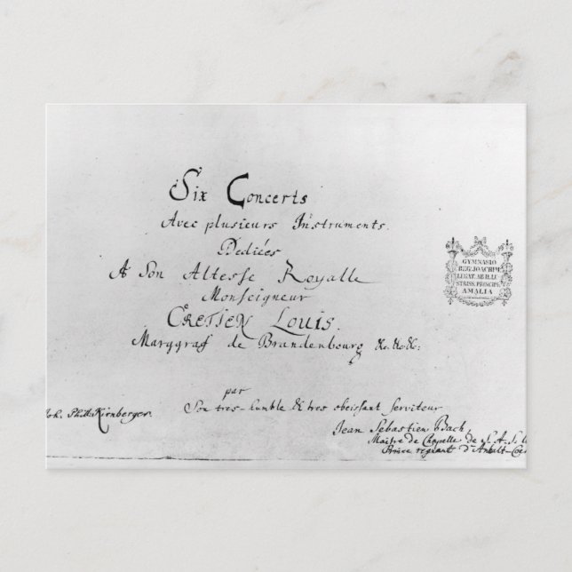 Brandenburgs konserter, 1721 vykort (Framsida)