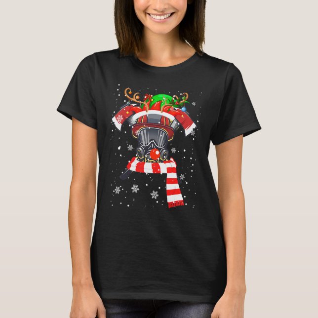 Brandfighter Elf Reindeer Ansikte jul Firefighte T Shirt (Framsida)