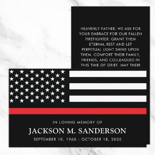Brandfighter Memorial Funeral Red Line Prayer Card