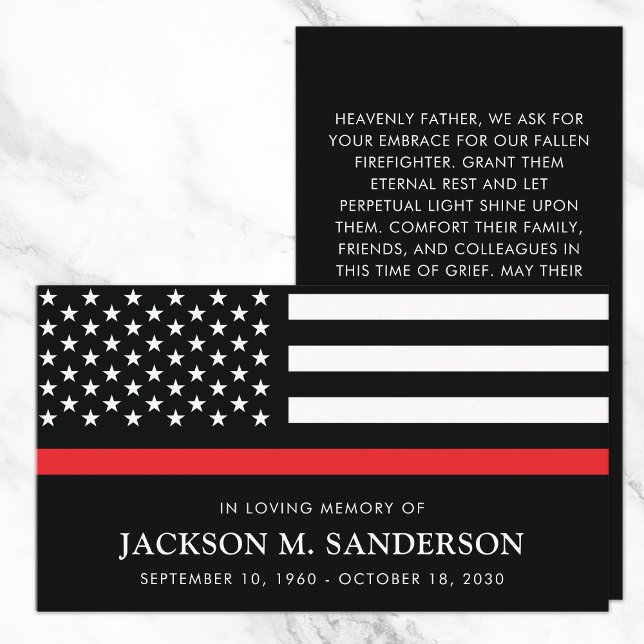 Brandfighter Memorial Funeral Red Line Prayer Card (Firefighter Memorial Funeral Red Line Prayer Card)