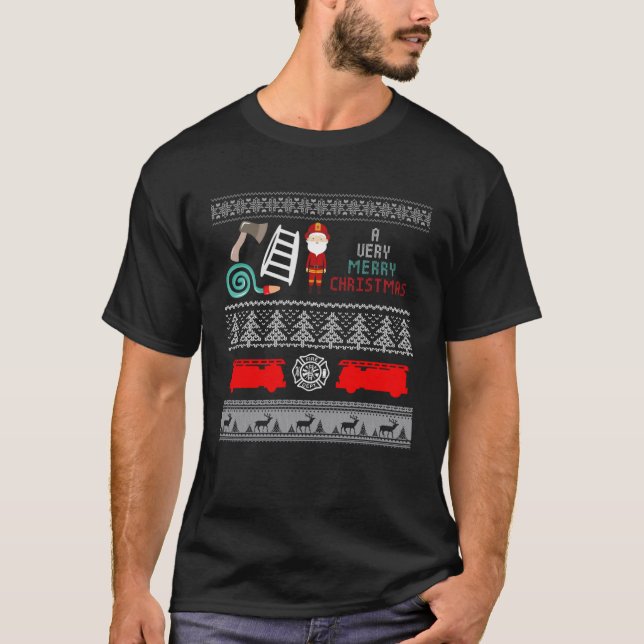 Brandfighter Ugly jul Sweater Fireman Costum T Shirt (Framsida)