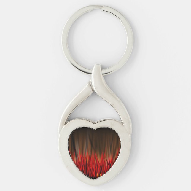 BRANDFLAMMAR TWISTED HEART SILVERFÄRGAD NYCKELRING (Framsidan)
