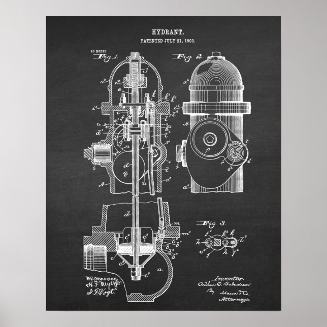 Brandhydrant Blueprint Patent Art nr 6 Poster (Framsidan)