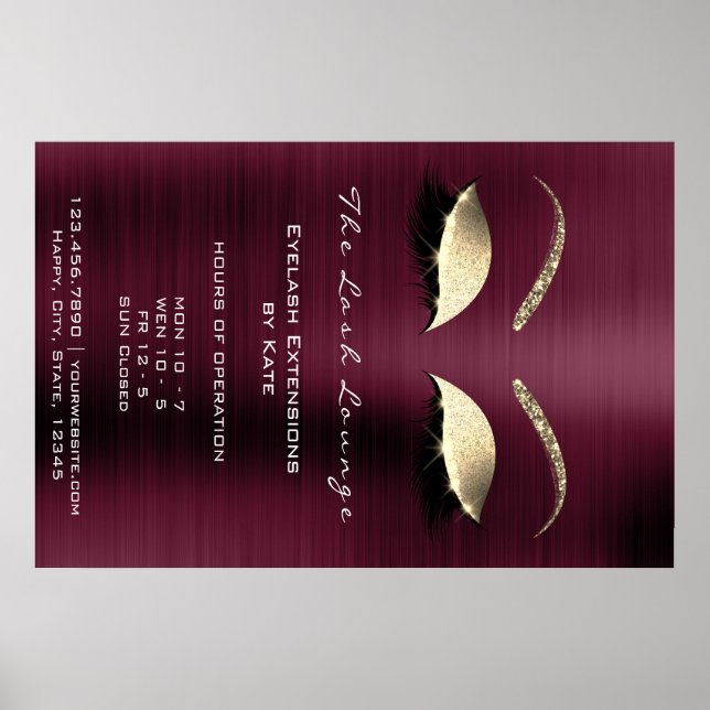 Branding Beauty LashGlam Burgundy Guld Glitter Poster (Framsidan)