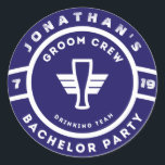 Branding Blue Beer Badge Bachelor Party Branding Runt Klistermärke<br><div class="desc">Navy Blue Beer Badge Bachelor Party Branding with grooms namn and party månad and year date.</div>