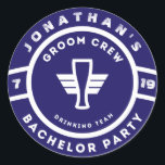 Branding Blue Beer Badge Bachelor Party Branding Runt Klistermärke<br><div class="desc">Navy Blue Beer Badge Bachelor Party Branding with grooms namn and party månad and year date.</div>
