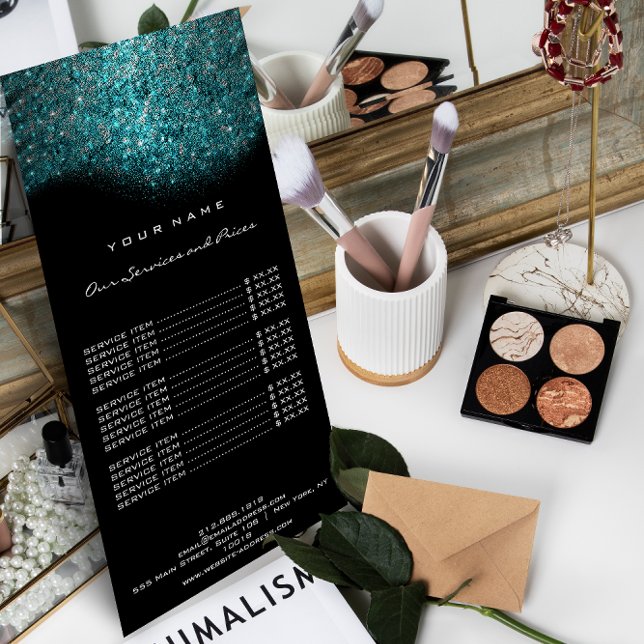Branding Pris List Turcos Blue Black Glitter Reklamkort (Skapare uppladdad)