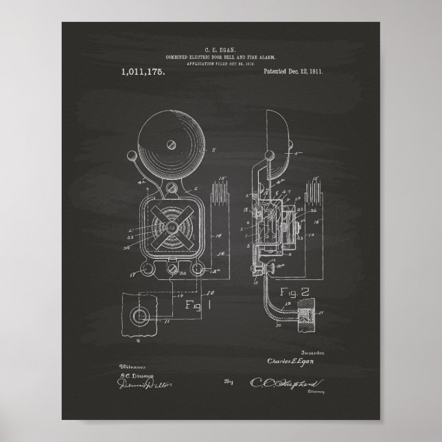 Brandlarm 1911 Patent Art - Chalkboard Poster (Framsidan)