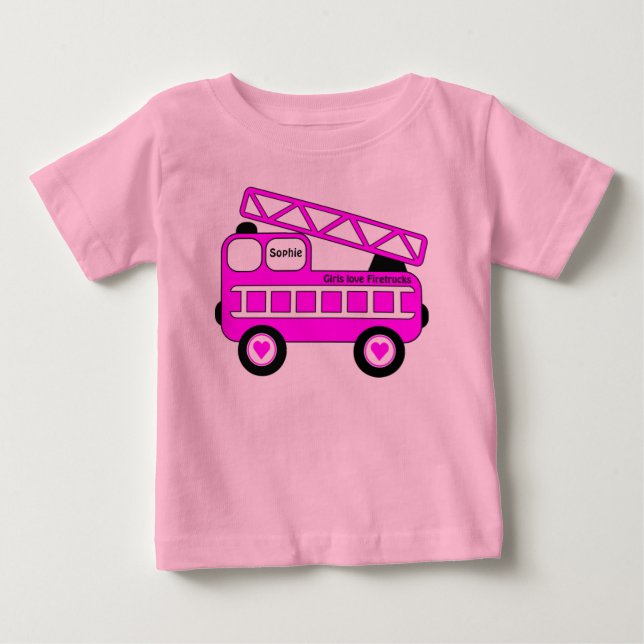 Brandlastbilsdesign för Cute Bright Rosa Girls T-shirt (Framsida)
