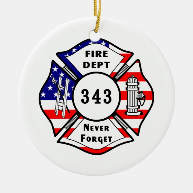 Brandman 9/11 glömmer aldrig 343 julgransprydnad keramik (Framsidan)