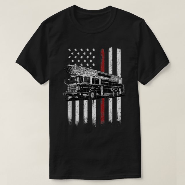 Brandman American Flagga Thin Red Line Fire Lastbi T Shirt (Design framsida)