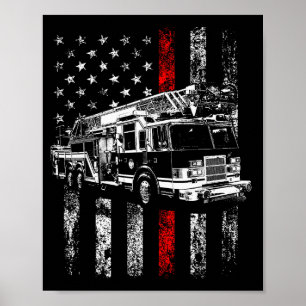 Brandman Amerikansk Flagga Tunn Röd Linje Brandman Poster