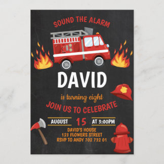 Brandman Boy Chalkboard-brandväggsdagen Inbjudningar