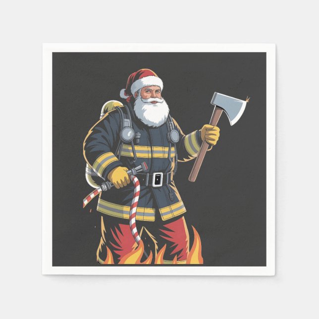 Brandman Brandbil Julgran Tomte Jul  Pappersservett (Framsidan)