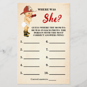 Brandman där Mamma skulle vara Shower Game Card Flygblad