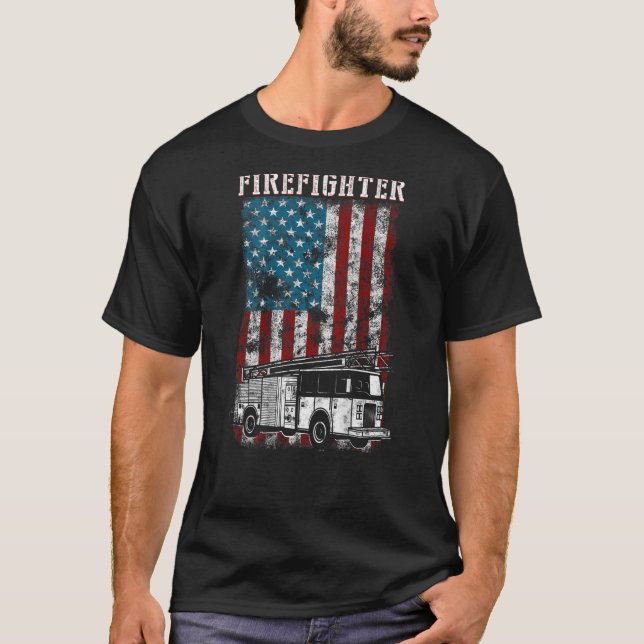 Brandman Fire lastbil Distress Firefighter America T Shirt (Framsida)