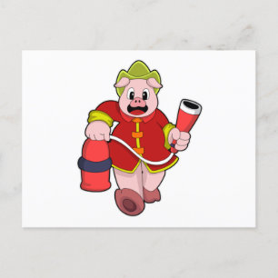 Brandman gris brandsläckare vykort