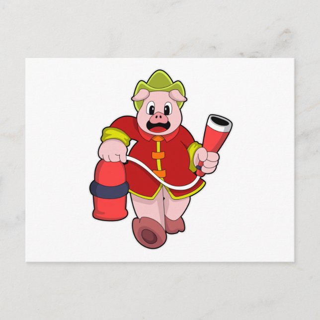 Brandman gris brandsläckare vykort (Framsida)