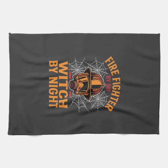 Brandman Halloween Häxa Natt Design Kökshandduk (Horisontell)