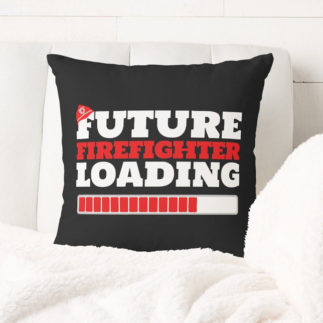 Brandman i framtiden lastar brandbil dekoration kudde (Future Firefighter Loading Throw Pillow in Black. Great for any Children's bedroom or Kid Nursery)