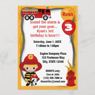 Brandman i Lastbil Dalmatien Birthday FF01C Inbjudningar