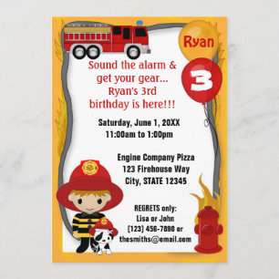 Brandman i Lastbil Dalmatien Birthday FF01D Inbjudningar